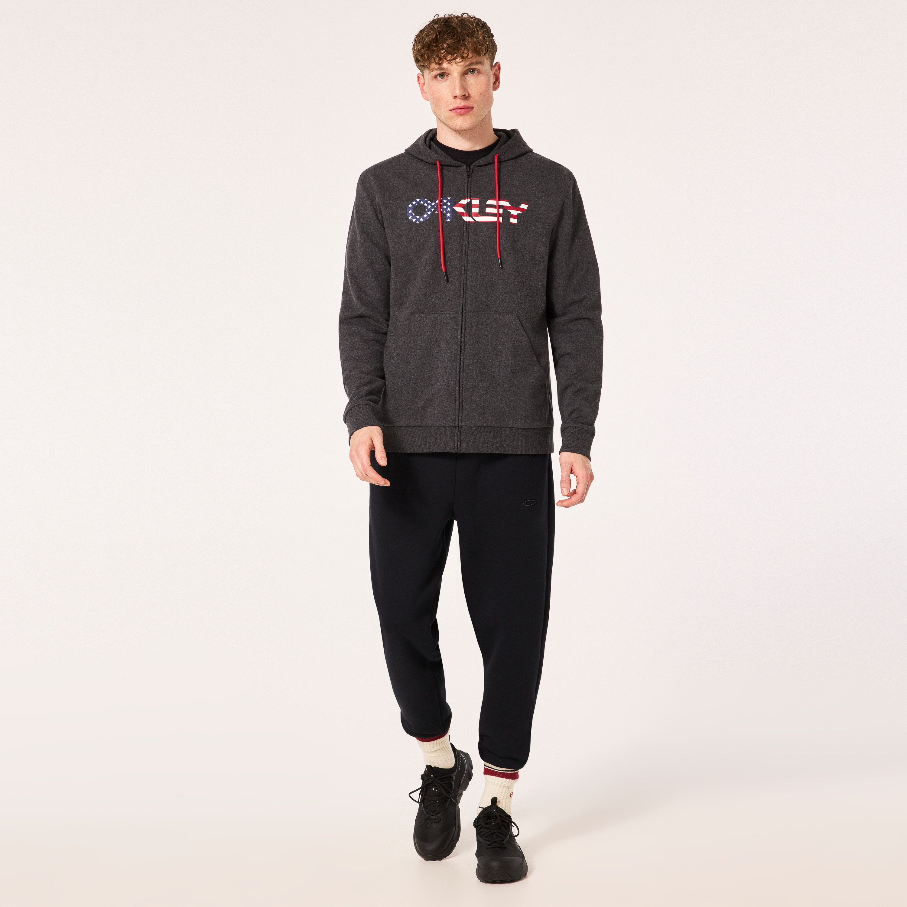 Oakley Teddy Full Zip Hoodie - Dark Gray Heather/American Flag