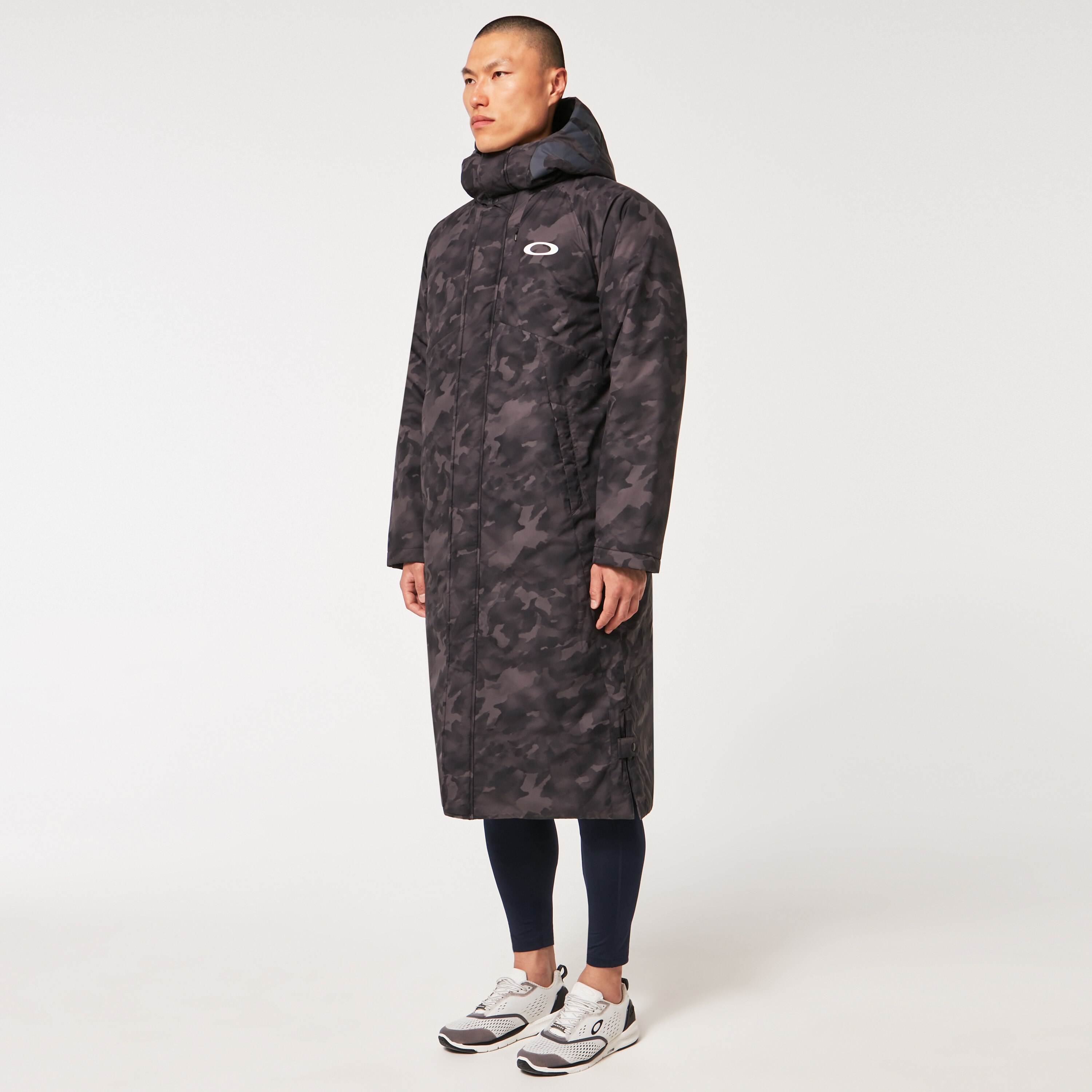 OAKLEY / 21aw/エンハンスロングコート/コート/--/ポリエステル/WHT/総柄/foa401605 OAKLEY◇21aw/エンハンスロングコート/コート/-/ポリエステル/WHT/総柄