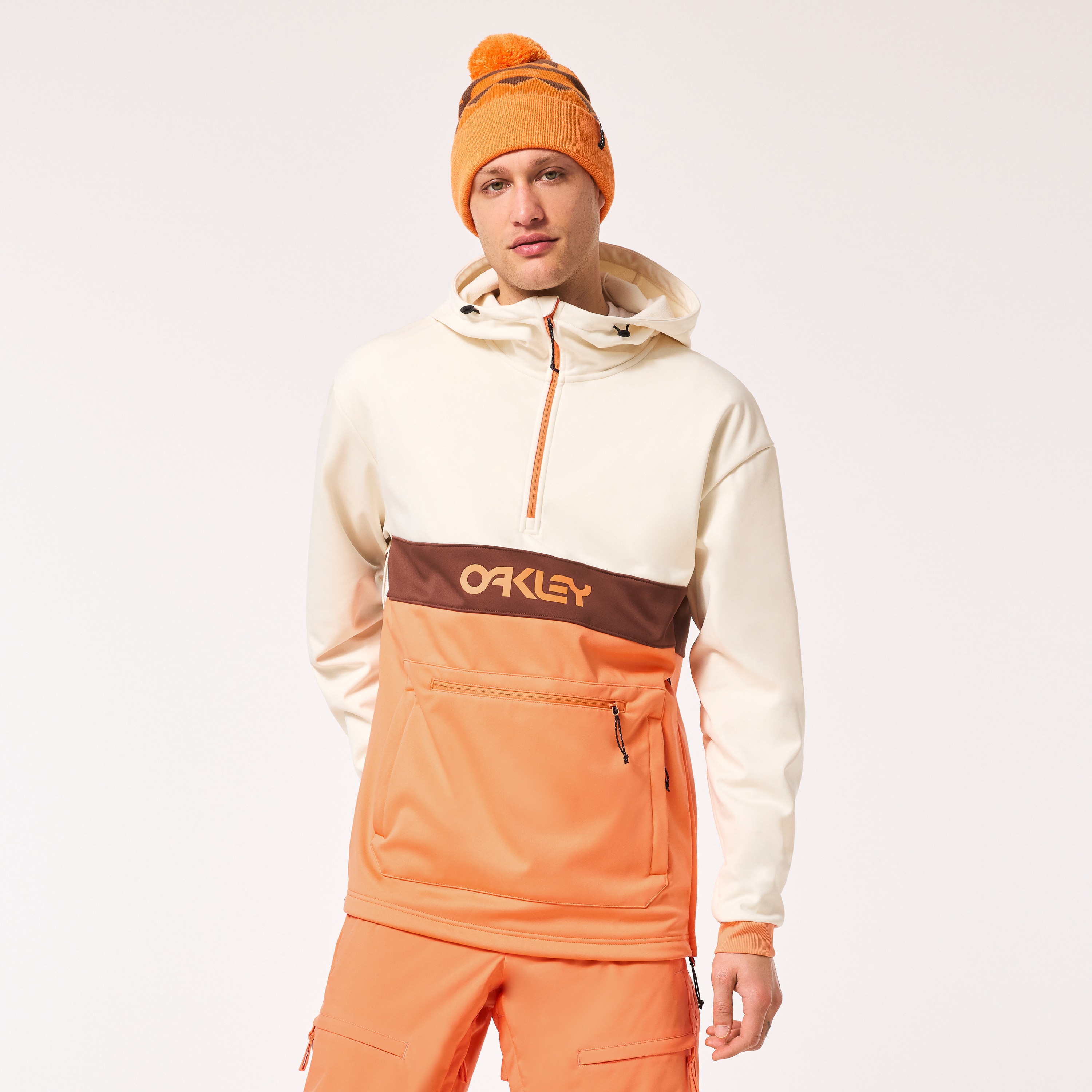 Oakley Men's White,Orange Tnp Nose Grab Softshell Hoodie - Color: White/Orange : Medium