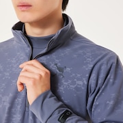 Skull Embossed LS Mock Shirt - Blue Tar