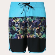 Neon Palms 19" Boardshort - Blue Palm Block Print