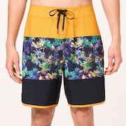 Neon Palms 19" Boardshort - Yellow Palm Block Print