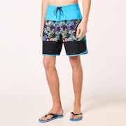 Neon Palms 19" Boardshort - Blue Palm Block Print