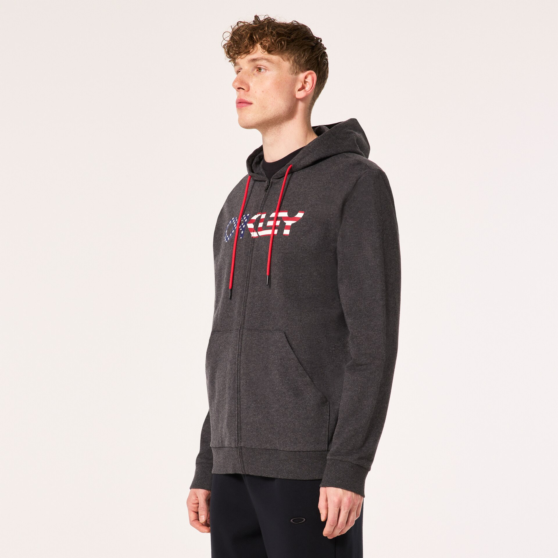 Oakley Teddy Full Zip Hoodie in Dark Gray Heather/American Flag
