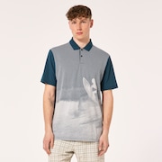Jacquard Printed Polo - Oil Blue