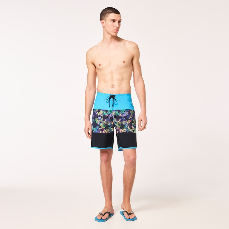 Neon Palms 19" Boardshort - Blue Palm Block Print