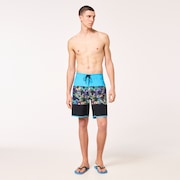 Neon Palms 19" Boardshort - Blue Palm Block Print