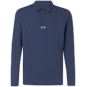 Engineered Insert Long Sleeve Polo - Foggy Blue
