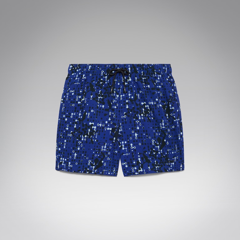 All Hibiscus 17'' Beachshort - Monog Pixels Elect Blue