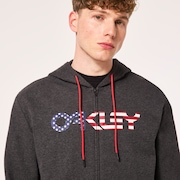 Teddy Full Zip Hoodie - Dark Gray Heather/American Flag