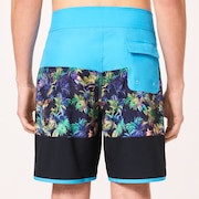 Neon Palms 19" Boardshort - Blue Palm Block Print