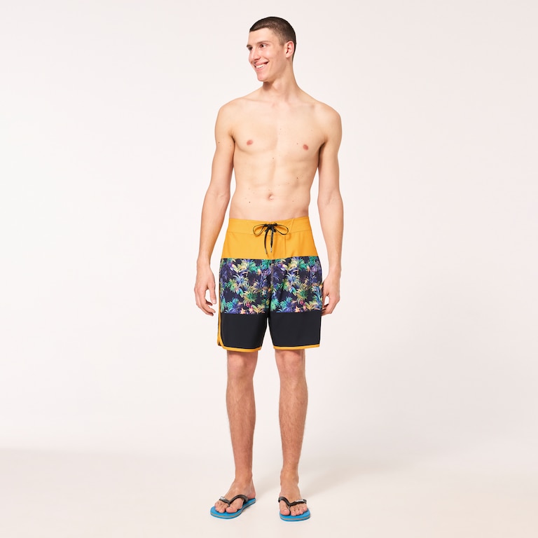 Neon Palms 19" Boardshort - Yellow Palm Block Print