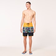 Neon Palms 19" Boardshort - Yellow Palm Block Print